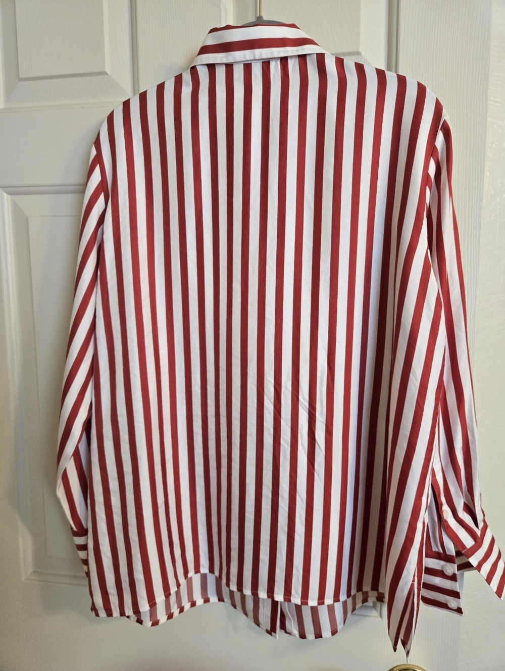 LilySilk Amalfi Red & White Stripe Women's Button-Up Shirt M - Picture 2 of 8